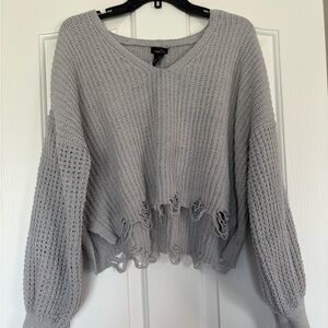 Free People Gray Distressed Knit Sweater